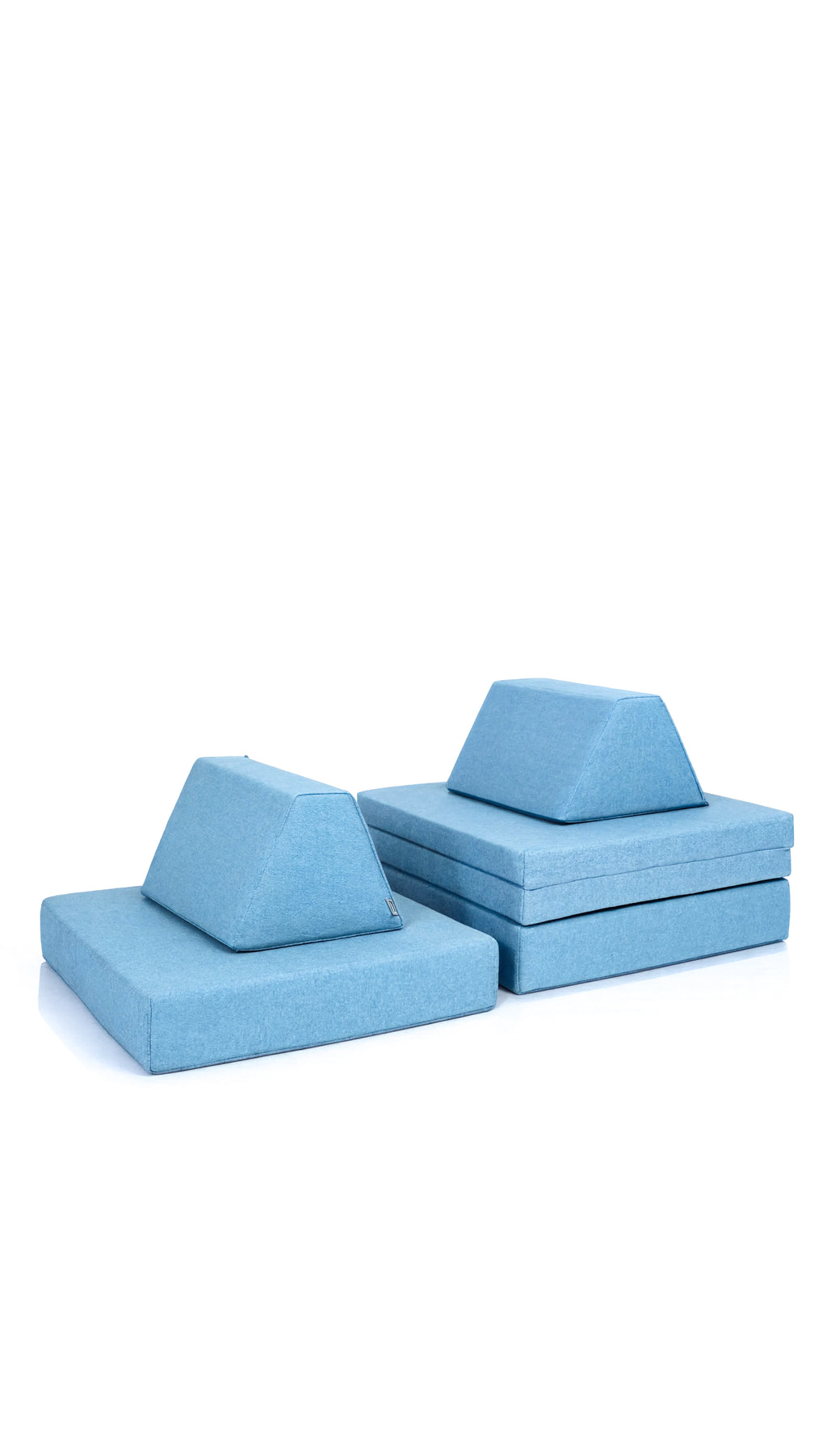 Set of blue foam pillows on a white background