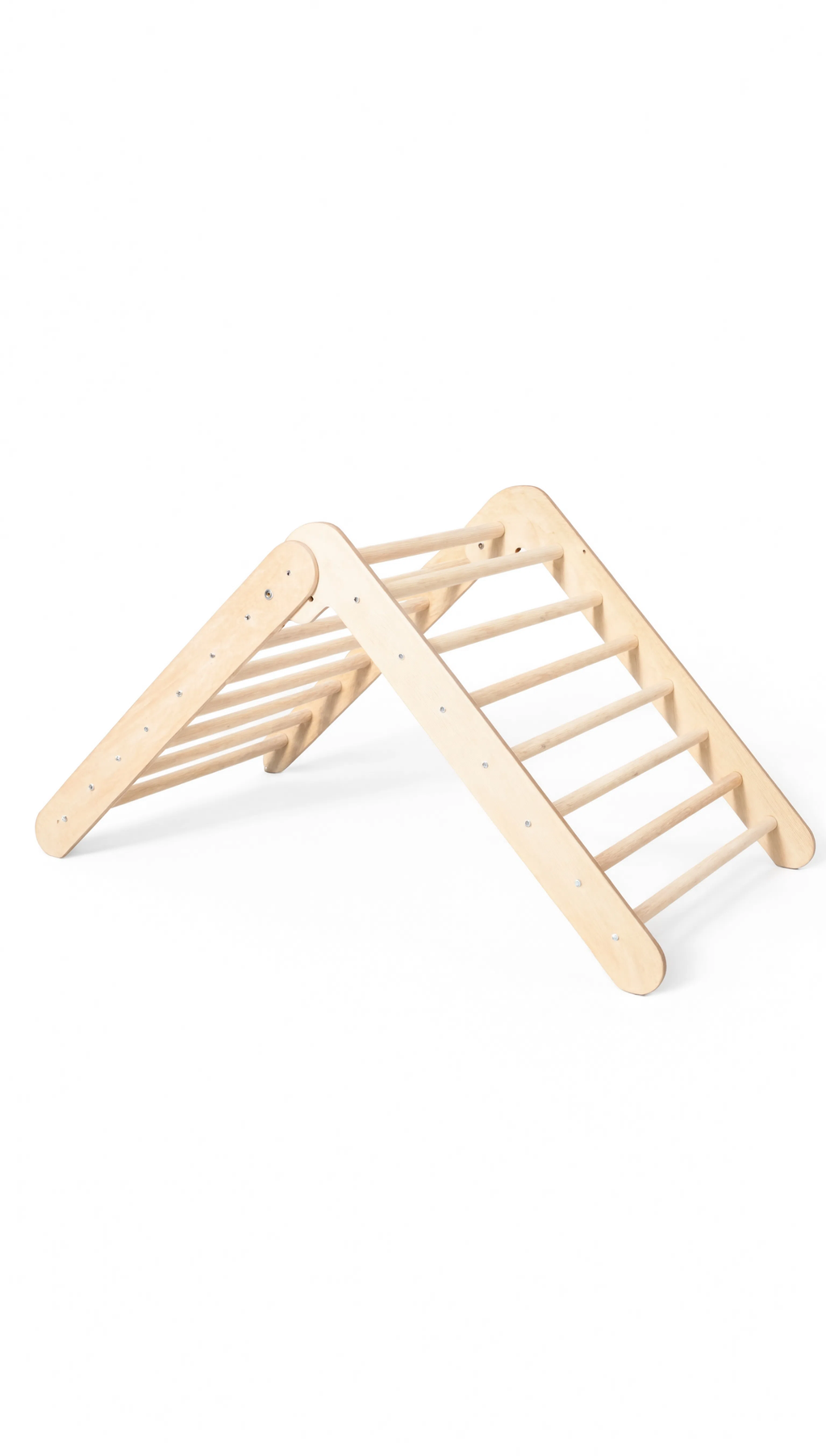 Wooden climbing triangle on a white background