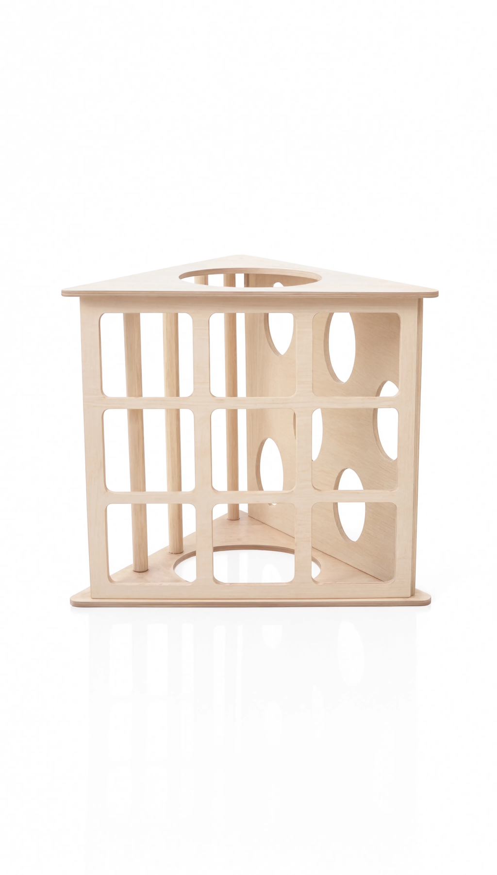 Beige cat tree with multiple levels on a white background
