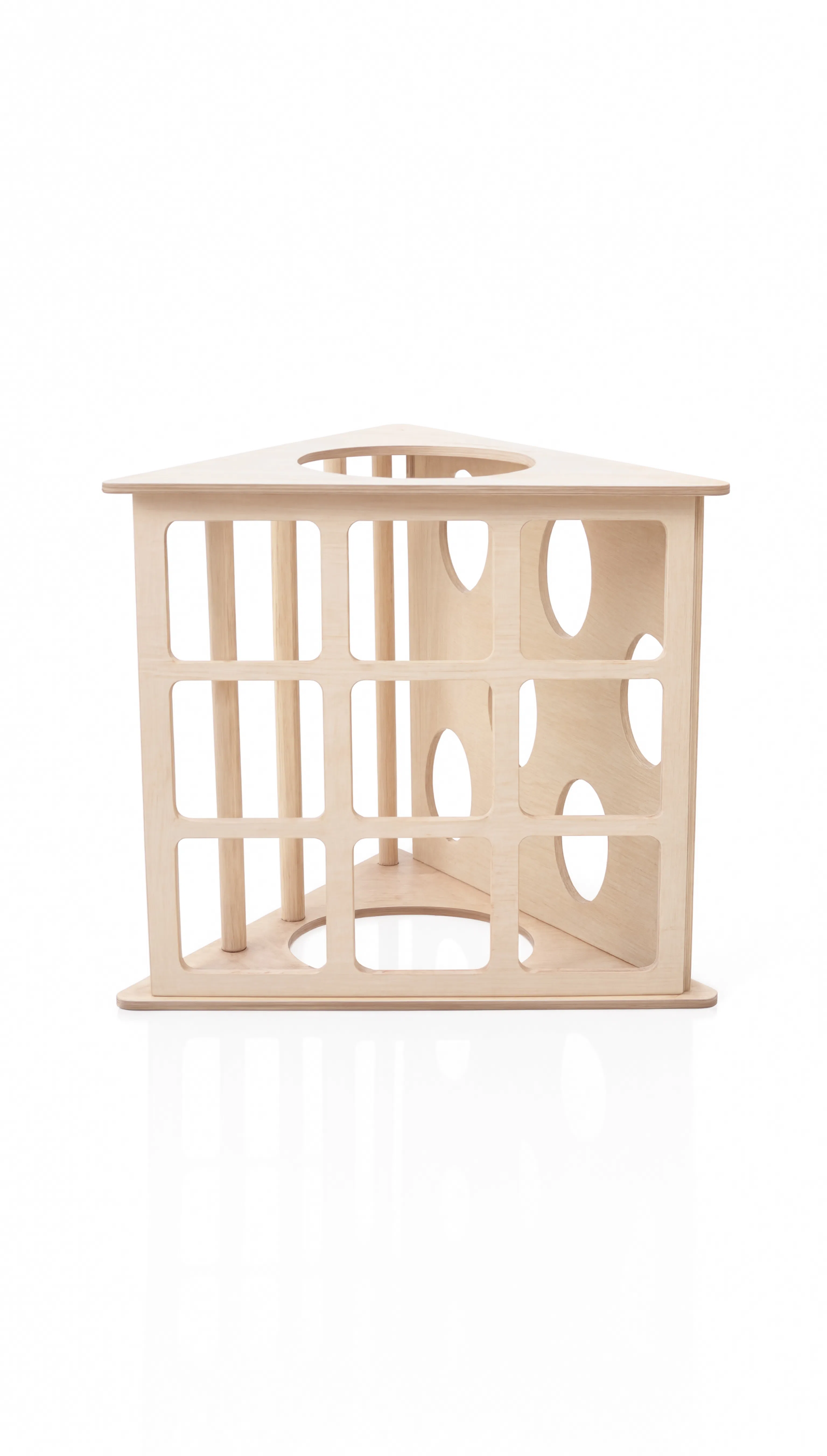 Beige cat tree with multiple levels on a white background