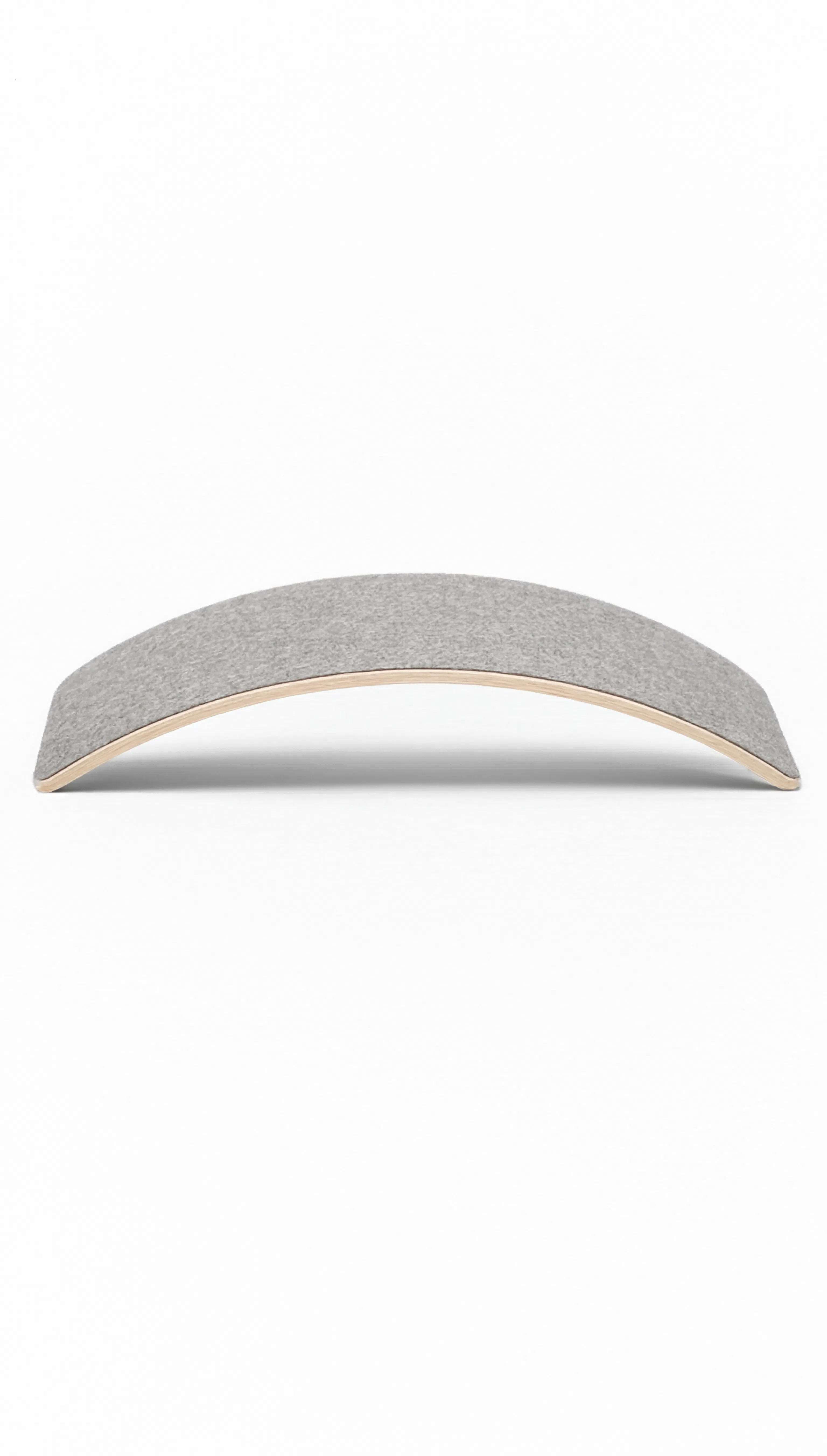 Curved gray light fixture on a white background